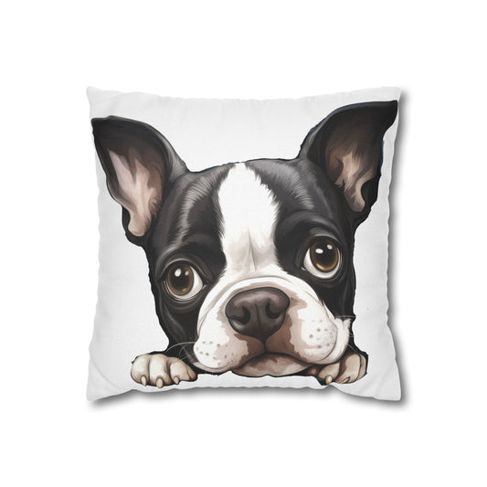 Boston Terrier Decorative Throw Pillow - Cute Peeking Dog Accent Cushion
