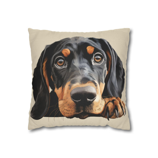 Black & Tan Coonhound Face Pillowcase — Cute Dog Decorative Throw Pillowcase