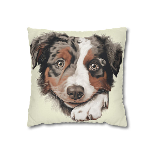Australian Shepherd Portrait Pillow — Cute Dog Face Decorative Throw Pillowcase