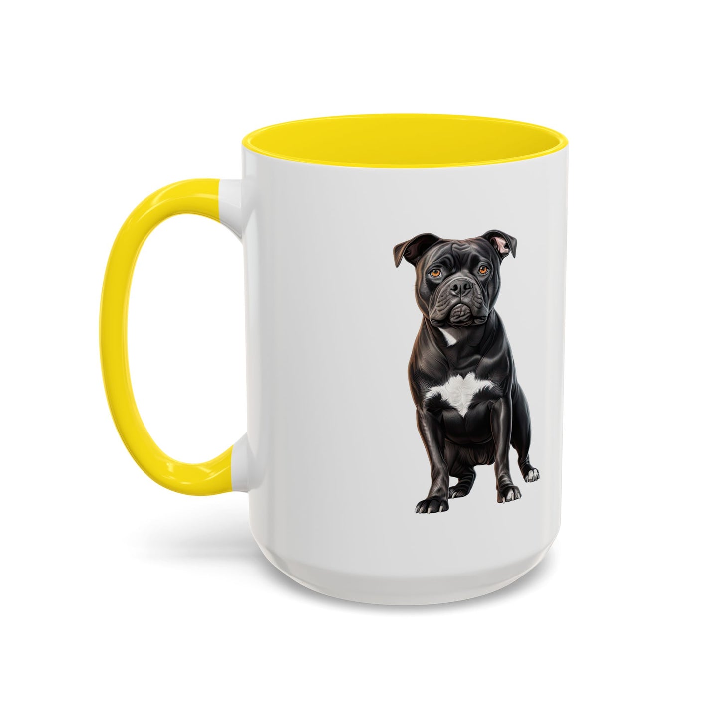 Staffordshire Bull Terrier Accent Coffee Mug — Cute Black Pitbull Dog Portrait (11/15 oz)