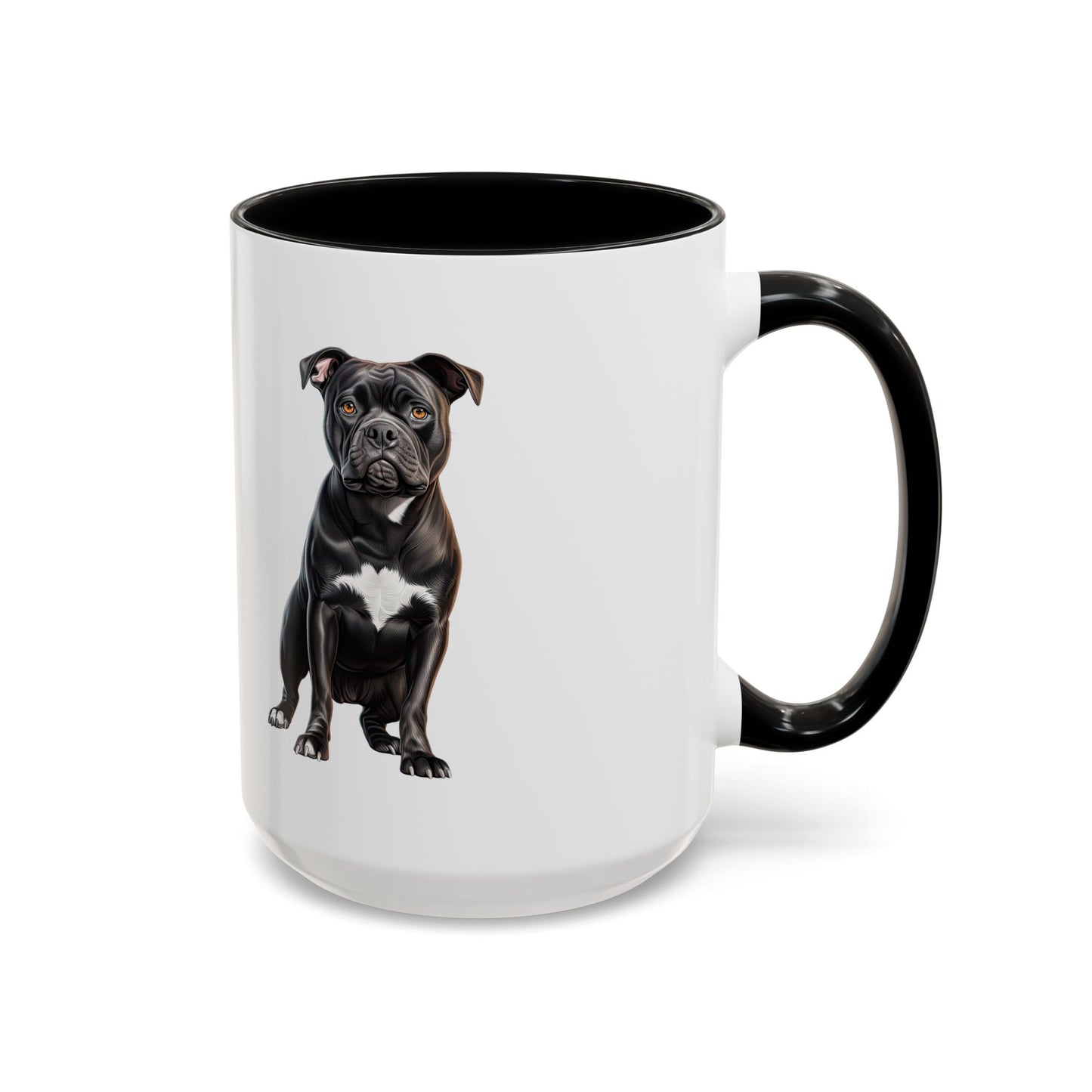 Staffordshire Bull Terrier Accent Coffee Mug — Cute Black Pitbull Dog Portrait (11/15 oz)