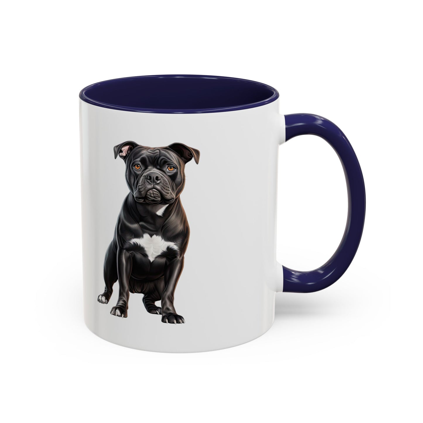 Staffordshire Bull Terrier Accent Coffee Mug — Cute Black Pitbull Dog Portrait (11/15 oz)