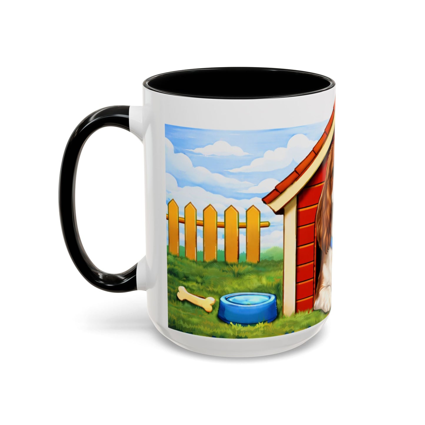 Cavalier King Charles Spaniel — Red Doghouse Accent Coffee Mug (11oz/15oz)