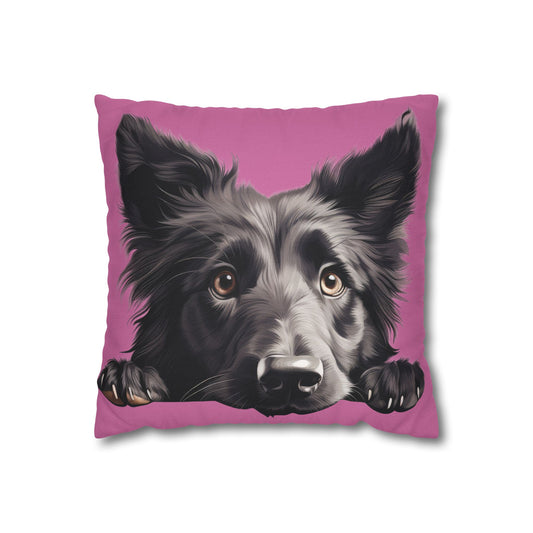 Belgian Sheepdog Face Decorative Pillow - Cute Peeking Pet Throw Pillowcase