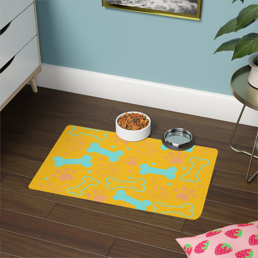 Bones & Paws Design Dog Feeding Mat (12x18) - Yellow