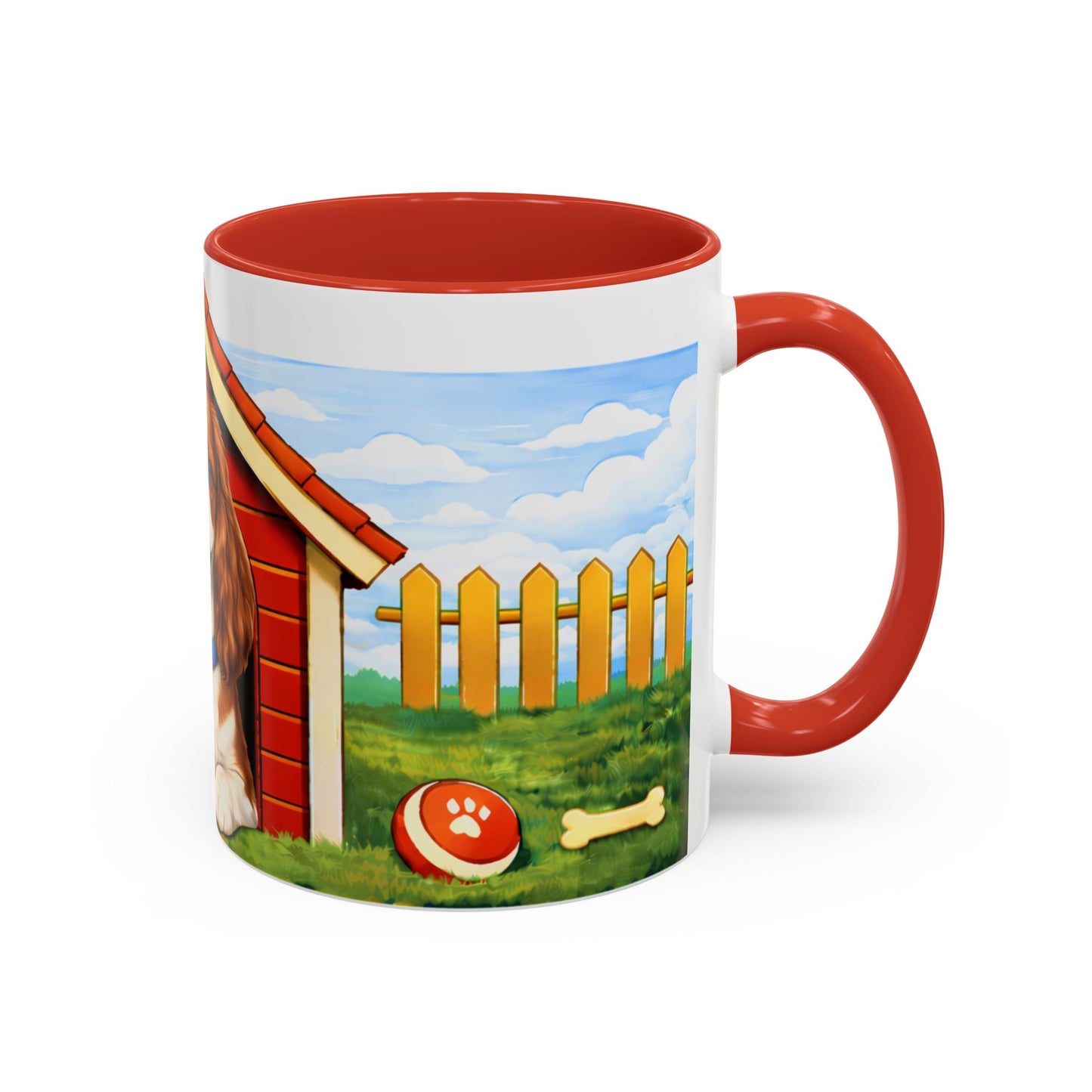 Cavalier King Charles Spaniel — Red Doghouse Accent Coffee Mug (11oz/15oz)