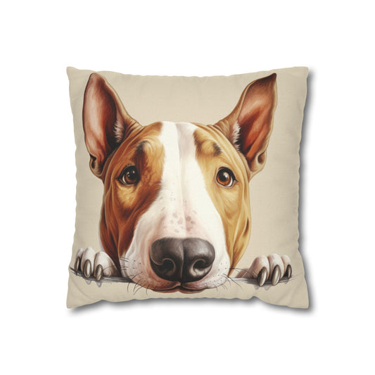 Bull Terrier Peekaboo Pillowcase — Cute Dog Face Decorative Throw Pillow Cover