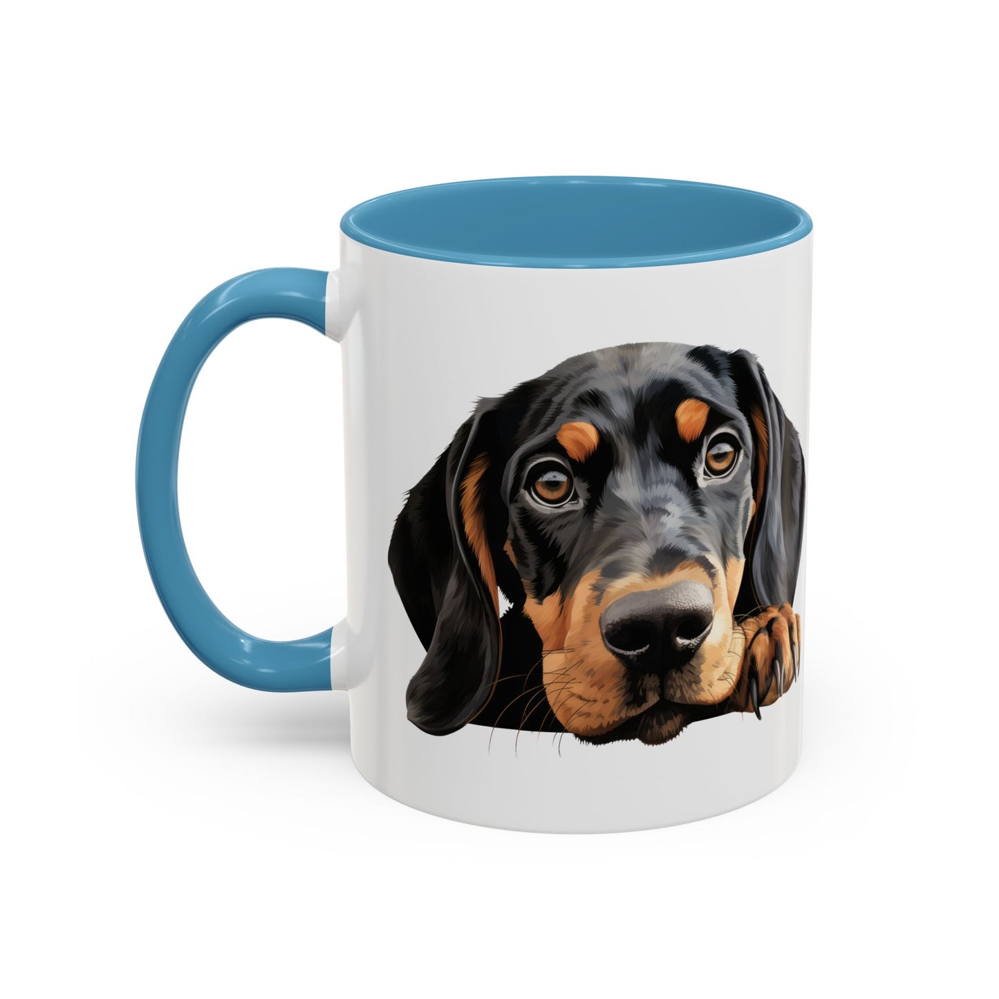 Black and Tan Coonhound Accent Coffee Mug — Cute Pawing Dog Face 11/15oz