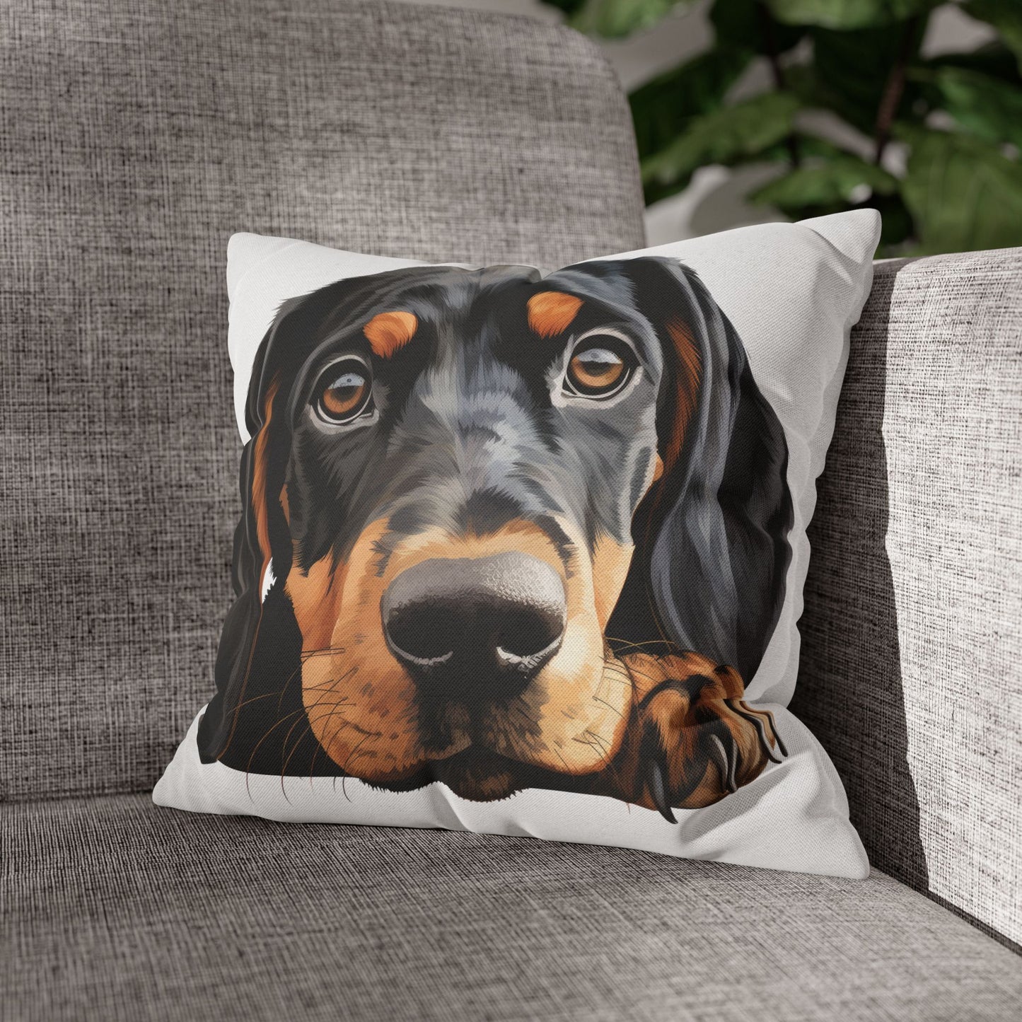 Black & Tan Coonhound Face Pillowcase — Cute Dog Decorative Throw Pillowcase