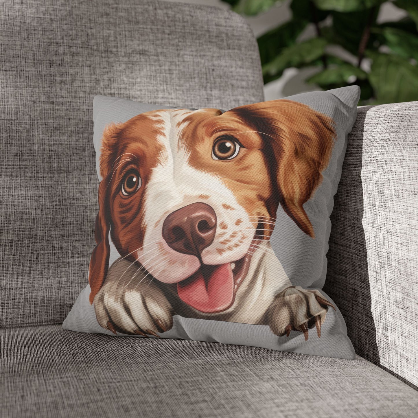 Brittany Throw Pillowcase — Adorable Brown Dog Decorative Pillow Cover