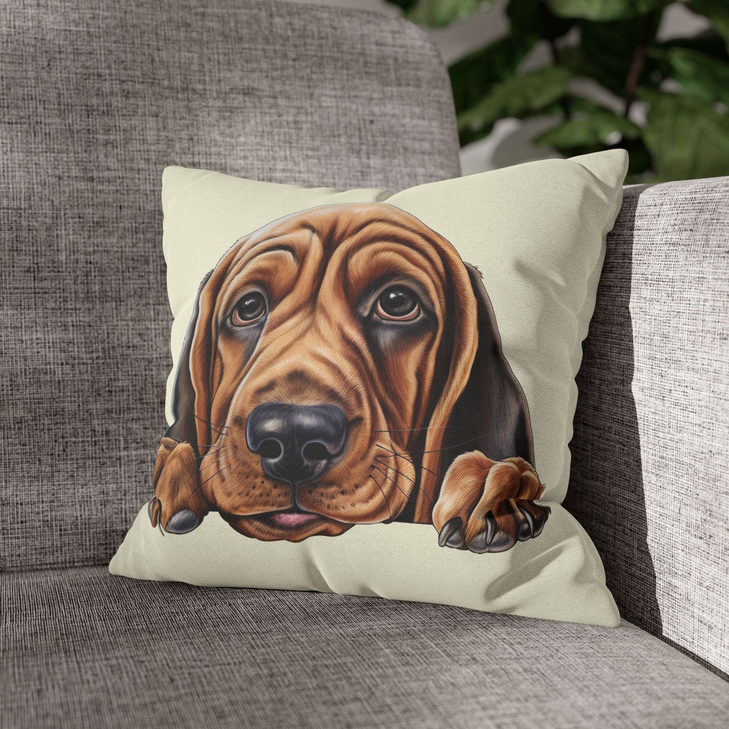 Bloodhound Dog Throw Pillowcase — Cute Peeking Puppy Decorative Pillow Cover