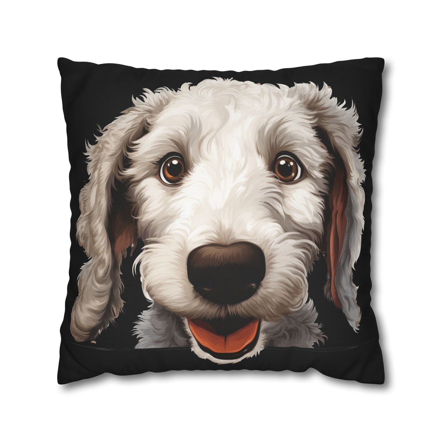 Bedlington Terrier Face Throw Pillow — Whimsical Pet Portrait Cushion Cover