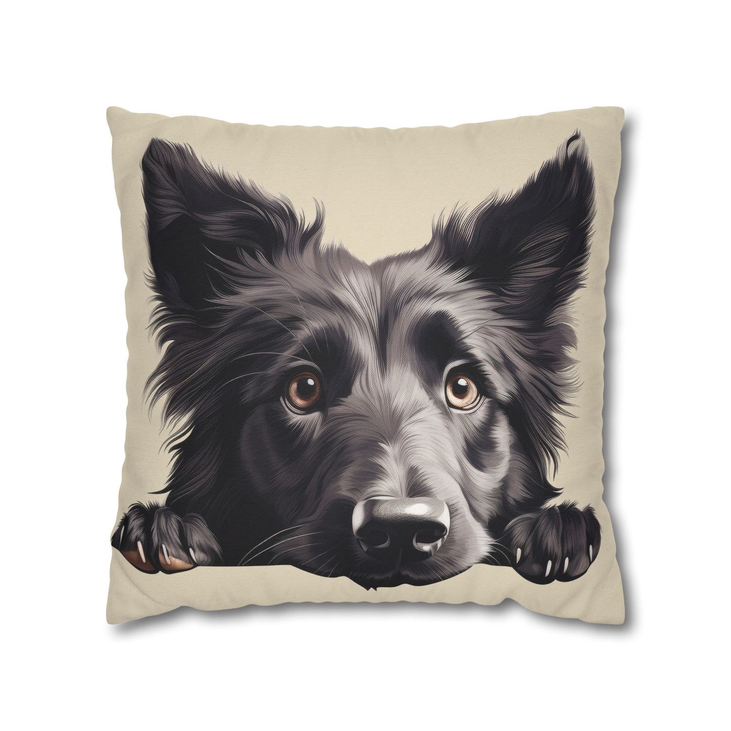 Belgian Sheepdog Face Decorative Pillow - Cute Peeking Pet Throw Pillowcase