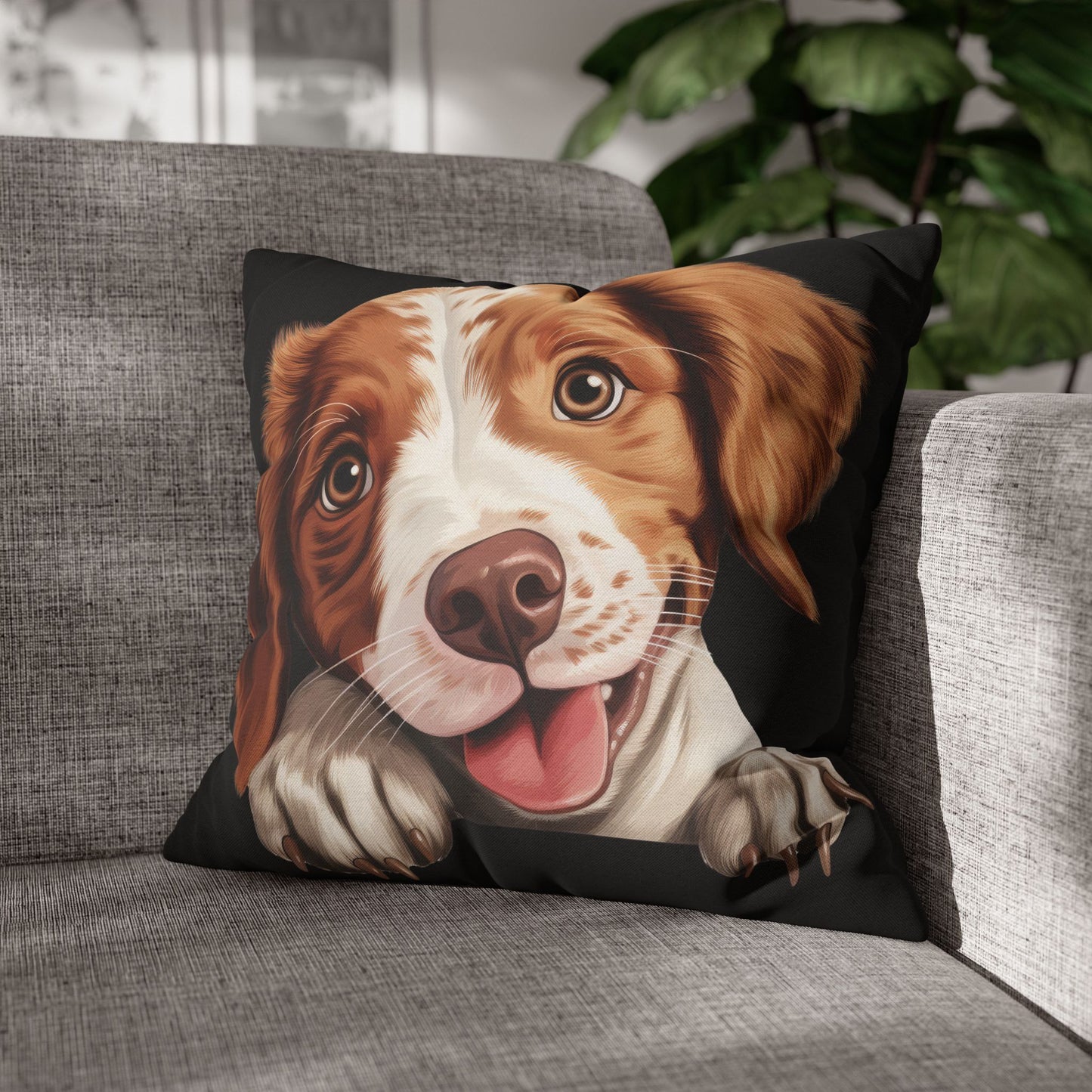 Brittany Throw Pillowcase — Adorable Brown Dog Decorative Pillow Cover
