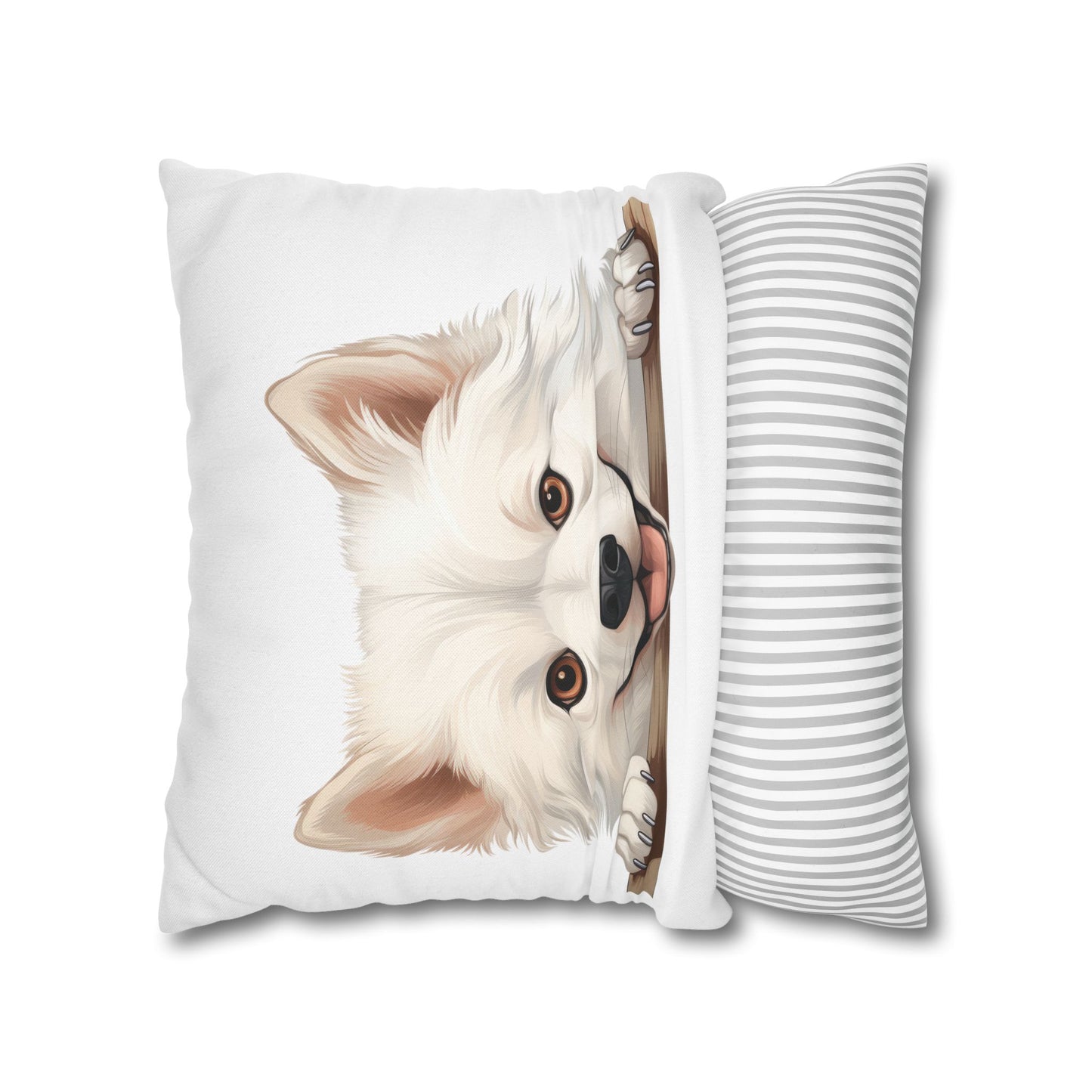 American Eskimo Dog Throw Pillow — Adorable Peeking Puppy Decorative Pillowcase