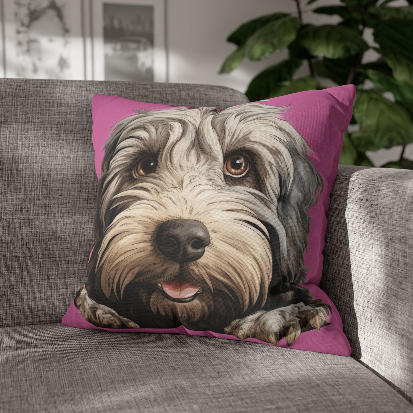 Bergamasco Face Throw Pillowcase — Playful Doodle Pet Decor