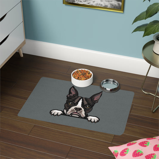 Boston Terrier Dog Feeding Mat (12x18) - Dark Grey