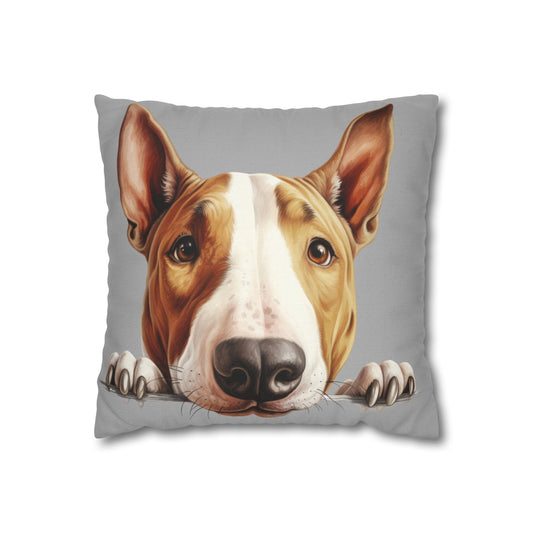 Bull Terrier Peekaboo Pillowcase — Cute Dog Face Decorative Throw Pillow Cover