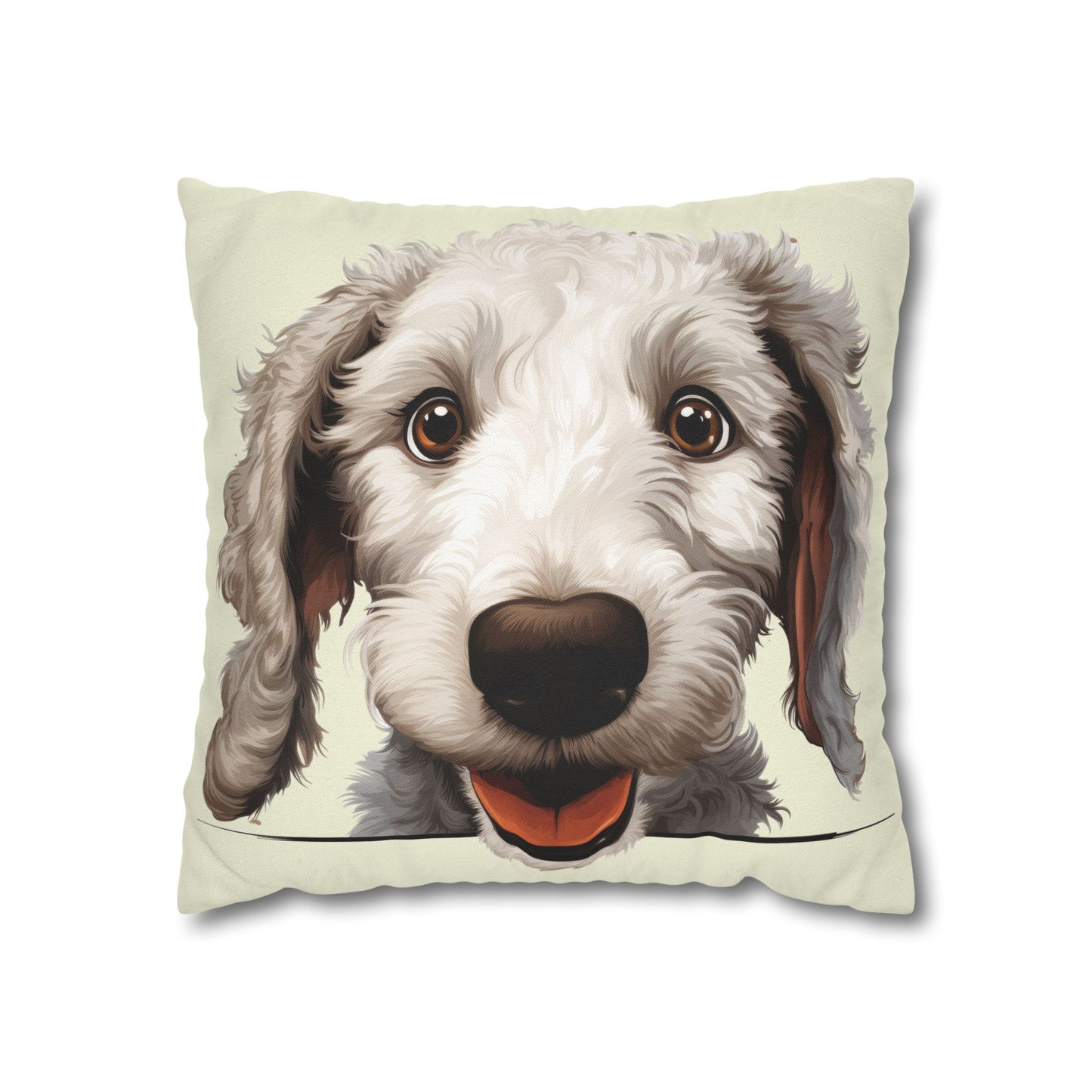 Bedlington Terrier Face Throw Pillow — Whimsical Pet Portrait Cushion Cover