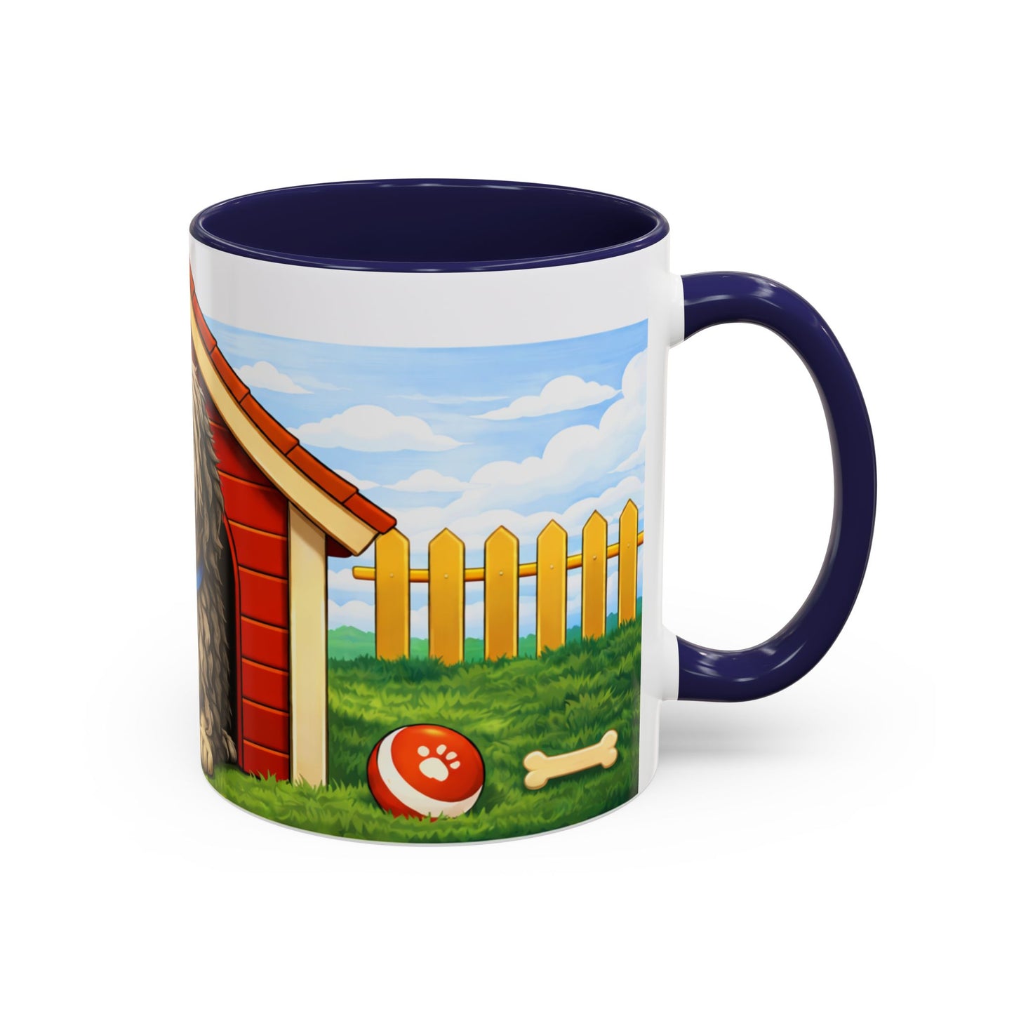 Bergamasco — Cute Fluffy Red Doghouse Accent Mug (11oz/15oz)