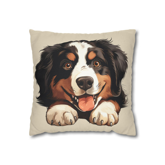 Bernese Mountain Dog Throw Pillowcase — Cute Paw Print Pet Pillow Cover