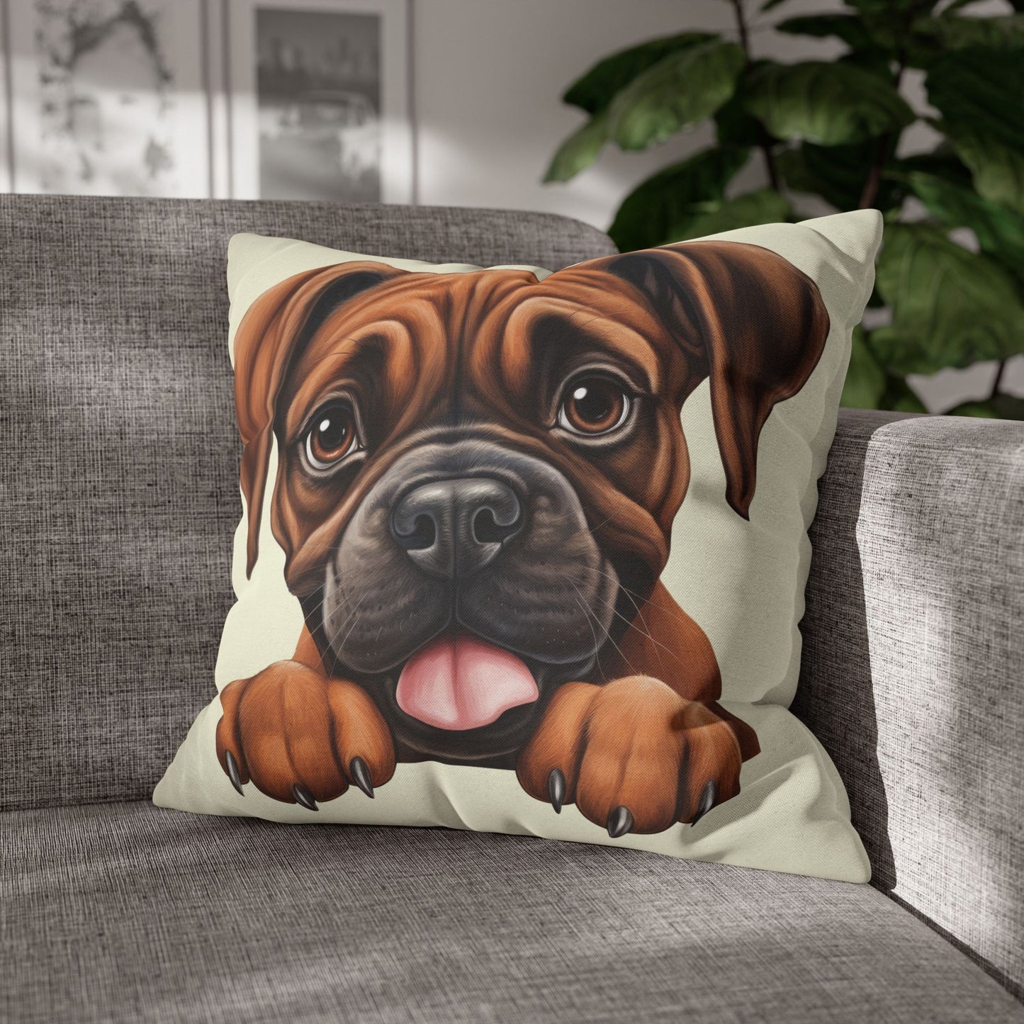 Brown Boxer Decorative Pillowcase — Cute Dog Throw Pillow Cover