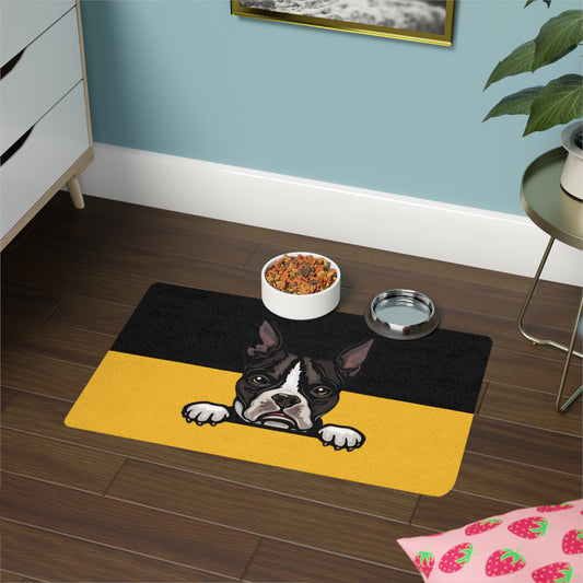 Boston Terrier Dog Feeding Mat (12x18)  -Black/Gold