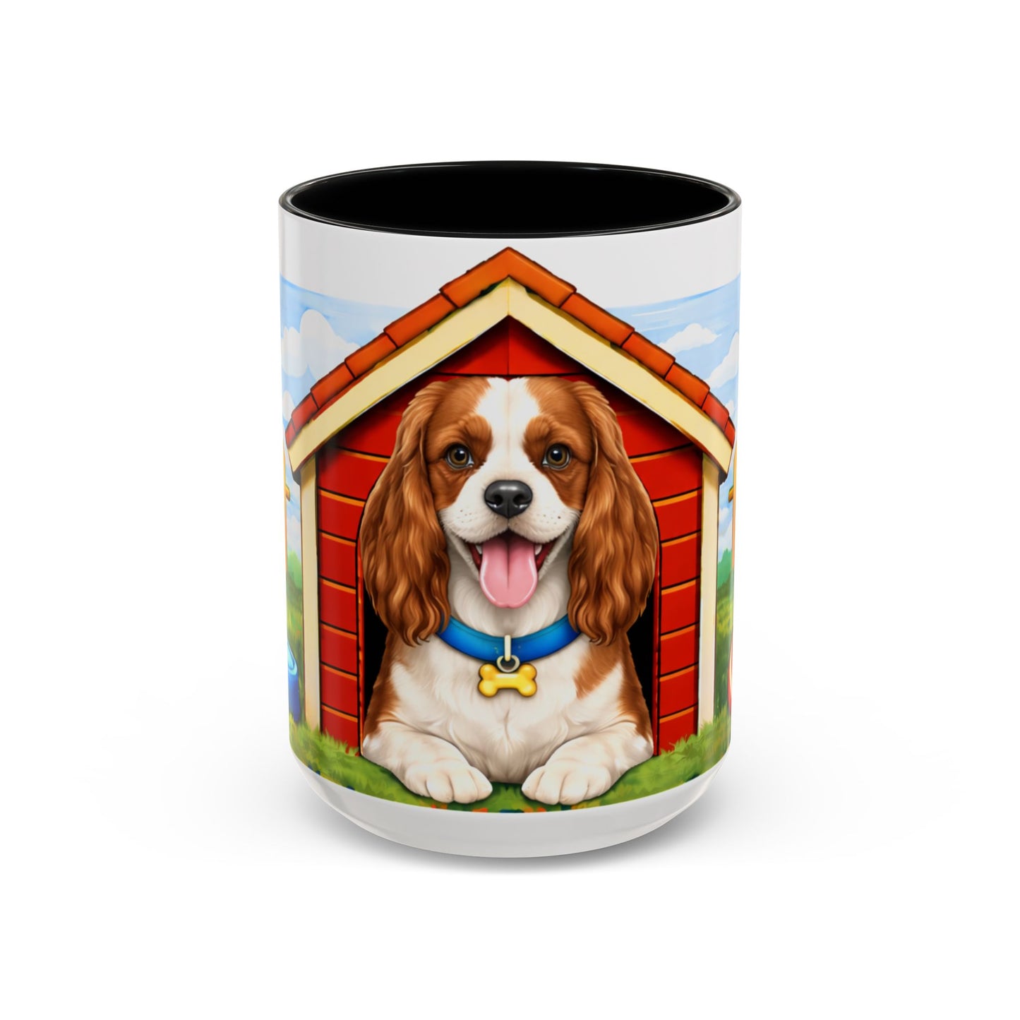 Cavalier King Charles Spaniel — Red Doghouse Accent Coffee Mug (11oz/15oz)